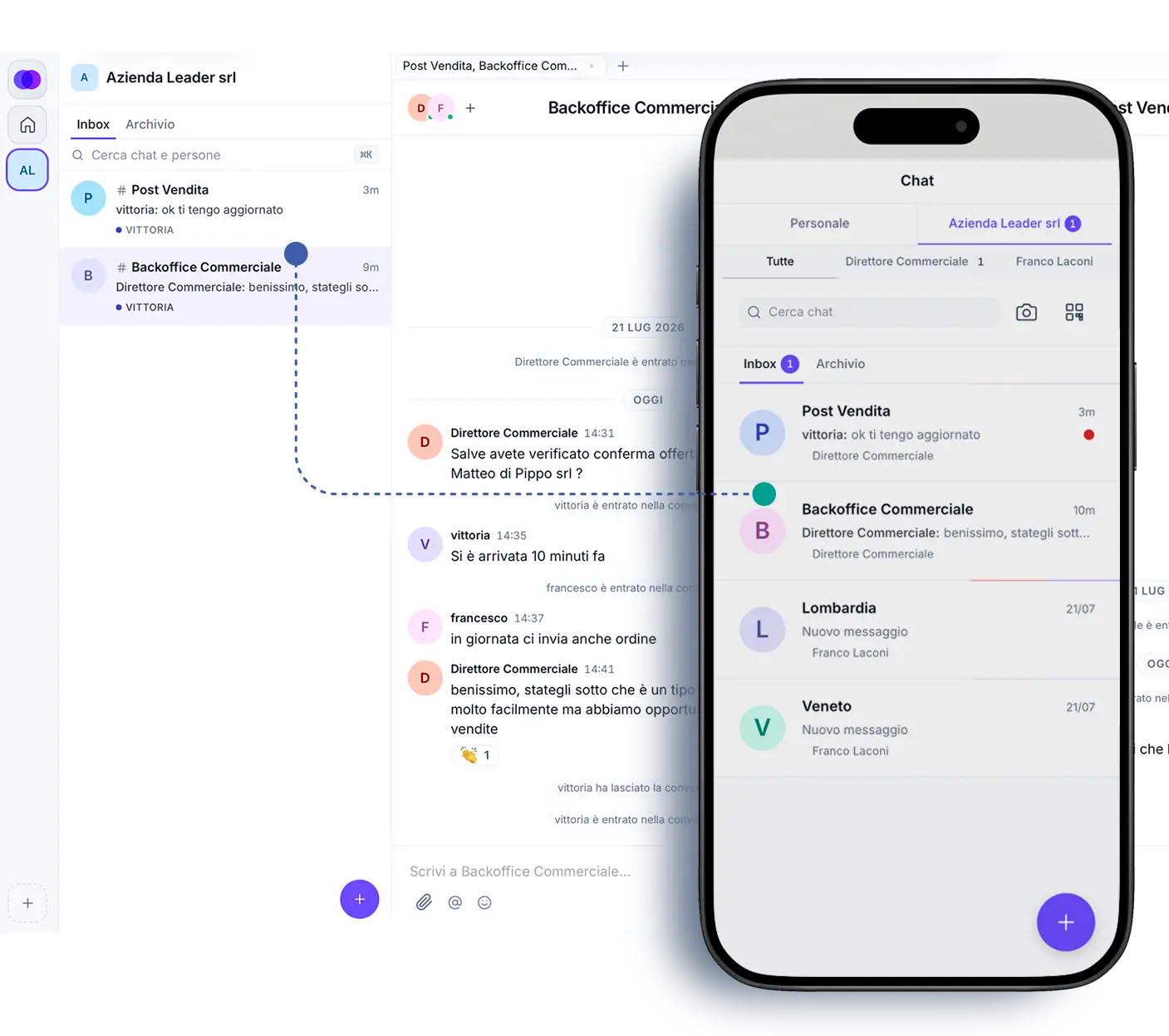 Interfaccia di chat privata aziendale moderna